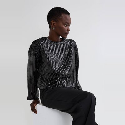 Top à sequins manches longues contenant du polyester recyclé MONOPRIX