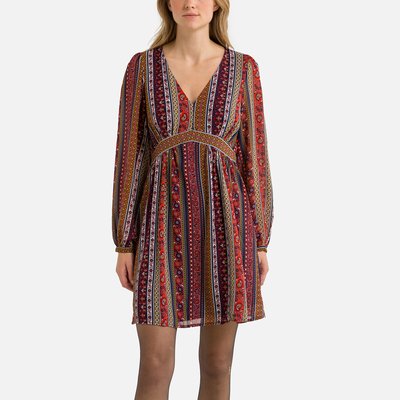 Платье с принтом и V-образным вырезом VERO MODA