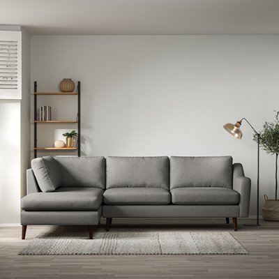 Rosa Curve Soft Brushed Chaise - Left facing with Dark Wood Legs SO'HOME