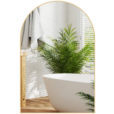 Miroir mural arqué 60 x 90 cm haute définition cadre alliage aluminium doré HOMCOM
