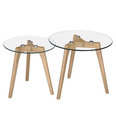 Tables basses rondes en verre et d'hévéa (lot de 2) - VÉNUS RENDEZ-VOUS DÉCO