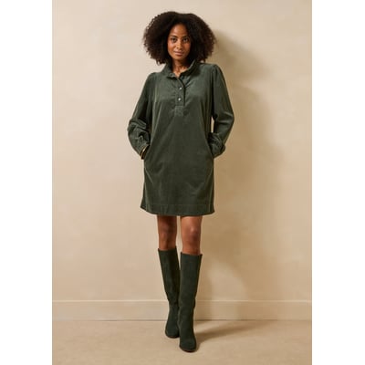 Robe manches longues col montant en velours côtelé LA FEE MARABOUTEE
