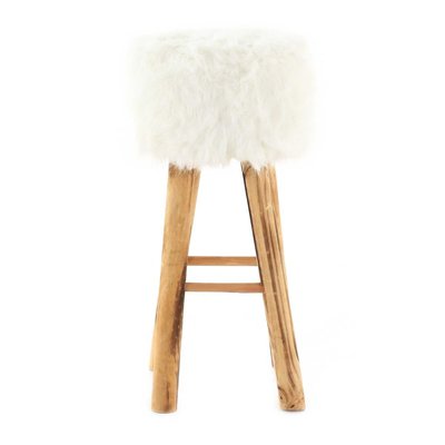 Tabouret haut carré en fourrure synthétique et pin COULEURS DES ALPES