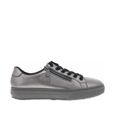 Tennis en cuir bleu marine à talon plat avec un zip et des lacets plats RIEKER