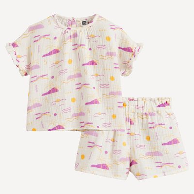 Set di 2 pezzi: T-shirt e shorts in mussola di cotone LA REDOUTE COLLECTIONS