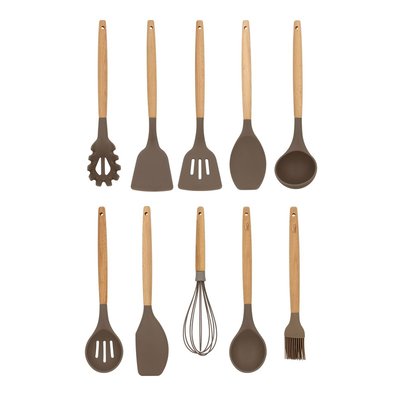 Set de 10 ustensiles en silicone et manche en bois, ELIOTT MENASTYL