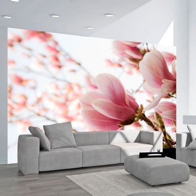 Papier peint intissé panoramique Fleurs Magnolia rose EDEN