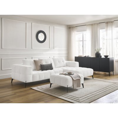 Canapé d'angle fixe 3 places en tissu bouclette avec pouf, ANIS BOBOCHIC