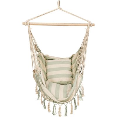 Chaise-hamac suspendue balancelle rayures vert et blanc 100x130cm WADIGA