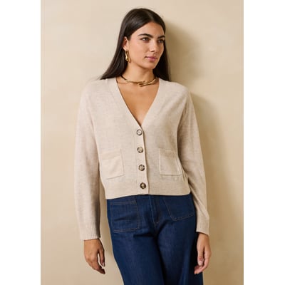 Gilet manches longues en laine et cachemire col V LA FEE MARABOUTEE