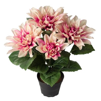 Dalhia commun artificiel en pot, 5 fleurs ARTIFICIELLES