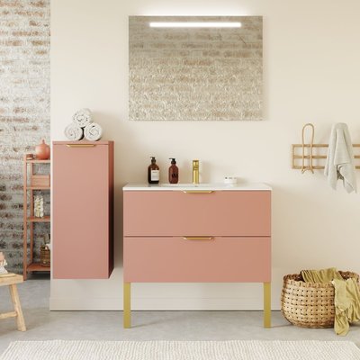 Ensemble vasque intégrée 2 tiroirs + miroir - VENICE HOMIFAB