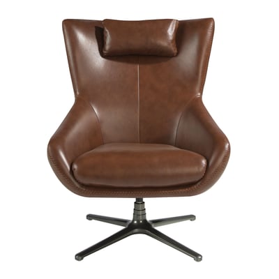 Fauteuil pivotant en cuir brun cognac ANGEL CERDA