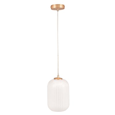 White Ribbed Glass and Gold Metal Detail Pendant Light SO'HOME