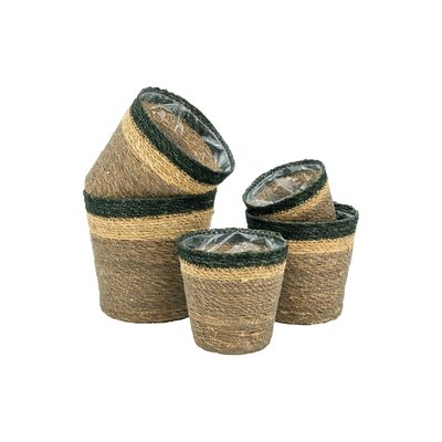 Lot de 5 cache-pots en jonc naturel brun et noir – Doublure plastique AUBRY GASPARD