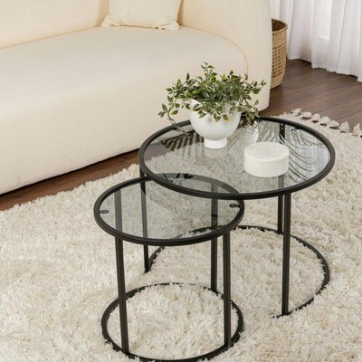 Table gigogne verre fumé - cadre noir (lot de 2) ⌀60 cm TULUM PIER IMPORT