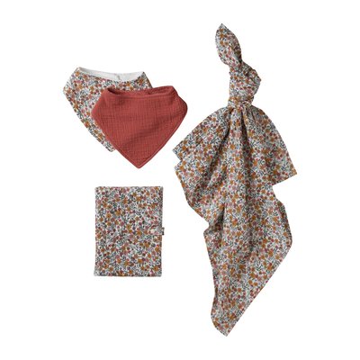Coffret cadeau naissance 4 pièces : 2 bavoirs + 1 lange + 1 protège-carnet VERTBAUDET