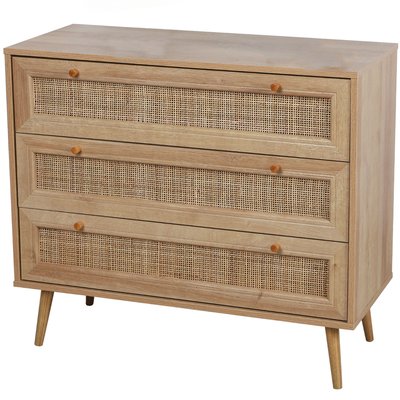 Commode bois 3 tiroirs cannage rotin 39x90x79cm URBAN LIVING