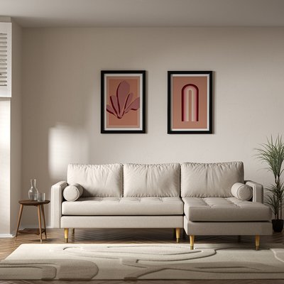 Coco Mid-Century Soft Brushed Chaise - Right Facing with Natural Wood Legs SO'HOME