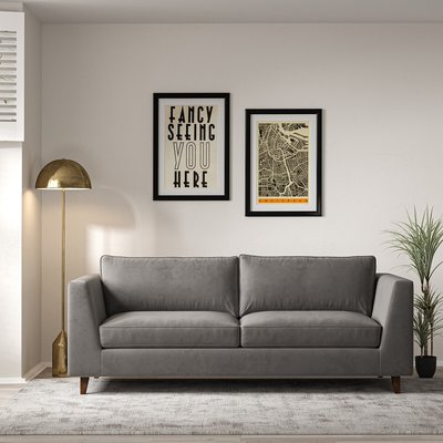 Claudia Angular Velvet 3 Seater Feather Sofa with Dark Wood Legs SO'HOME