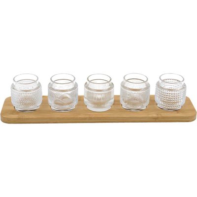 Bougeoirs en verre avec support en bambou JARDINDECO