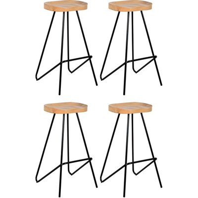 Tabouret de bar assise moulée en métal et bois d'orme huilé Lot de 4 AUBRY GASPARD