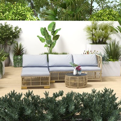 Ensemble salon de jardin 5 pièces modulables avec coussins résine OUTSUNNY