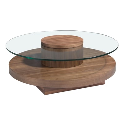 Table basse ronde en verre trempé et noyer ANGEL CERDA