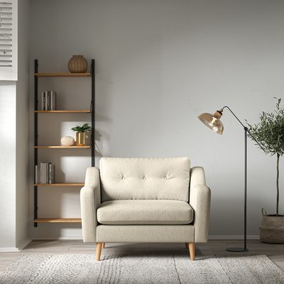 Rosa Curve Buttoned Soft Woven Snuggle Chair with Light Wood Legs SO'HOME