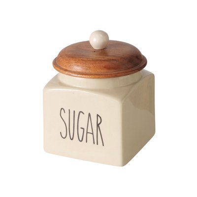 Boîte à sucre en céramique et bois 11.5x11.5x14cm WADIGA