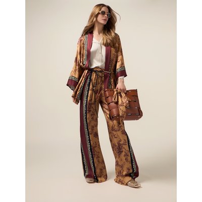 Pantalon palazzo en satin de viscose à motif floral OLTRE