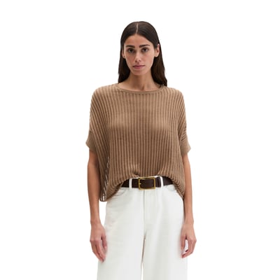 Pull-over en maille à manches courtes boxy en mélange coton organique-lin MARC O'POLO