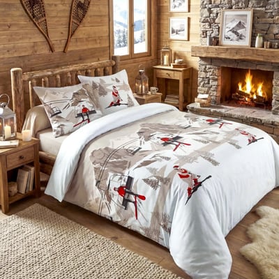 Housse de couette 100% coton 57fils finition rabat + 2 taies d’oreiller DECORATIE