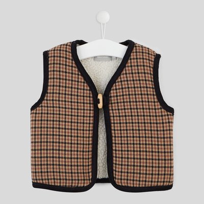 Gilet sans manches col V en Sherpa à carreaux avec rembourrage en polyester recyclé BOUT'CHOU