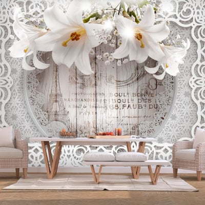Papier peint intissé panoramique Fleurs Lilies and Wooden Background EDEN