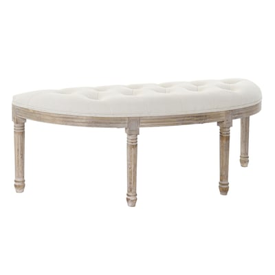 Banquette Demi-Lune Capitonnée Classique Bois et Polyester Beige WADIGA