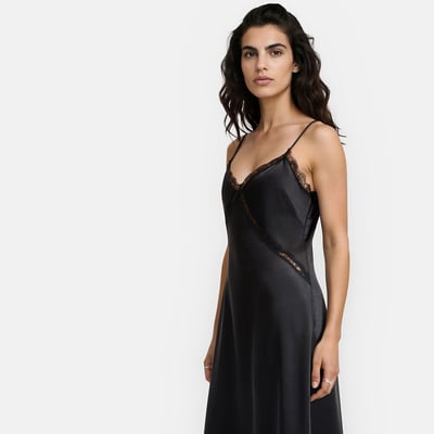 Vestido largo de satén con tirantes finos y encaje LA REDOUTE COLLECTIONS