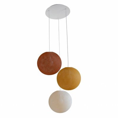 Plafonnier blanc 3 globes 31 havane - camel - lin LA CASE DE COUSIN PAUL
