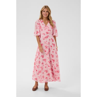 Robe maxi manches courtes, col en V façon cache-cœur, taille ajustée CREAM