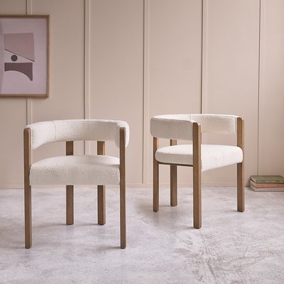 Lot de 2 chaises arrondies en chêne massif et tissu bouclette CLÉA BERAH GETAH