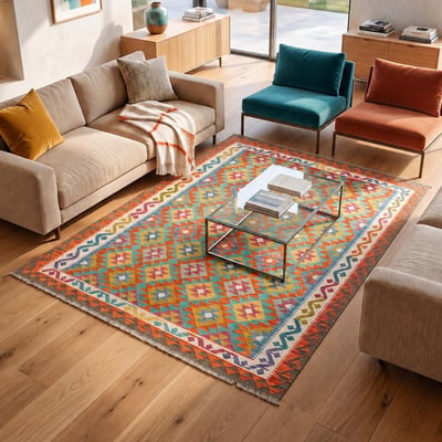 Tapis kilim à motif ethnique, tissage plat en laine, KILIM 66 UN AMOUR DE TAPIS