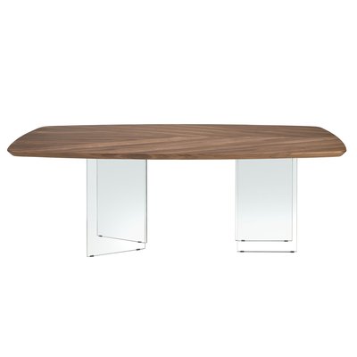 Table de salle à manger ovale en forme de tonneau en noyer et verre trempé ANGEL CERDA