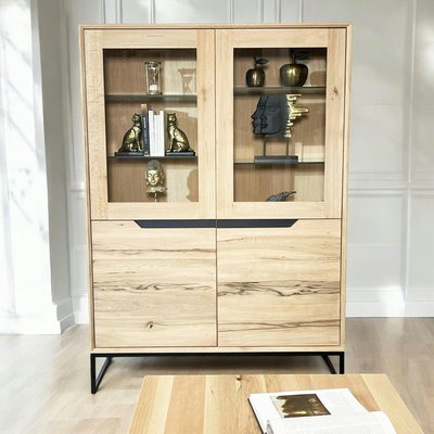 Buffet haut en chêne massif blanc éclairage led PALERME PIER IMPORT