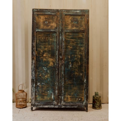 Armoire vestiaire en bois vert foncé Blandine N°487 - Bon état DEBONGOUT