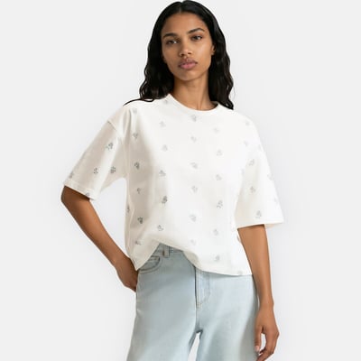 T-shirt col rond manches courtes brodé floral LA REDOUTE COLLECTIONS