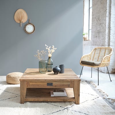 Table basse en bois de teck recyclé 80 cm  CARGO BERAH GETAH