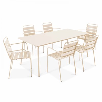 Salon de jardin table et 6 fauteuils en acier, PALAVAS OVIALA