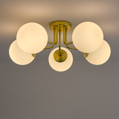 Plafonnier laiton et verre opaline, Moricio LA REDOUTE INTERIEURS
