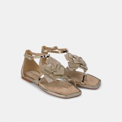 Sandales plates avec bijoux fleuris et attache doigt ALMA EN PENA