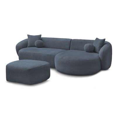 Canapé d'angle fixe 4 places en tissu bouclette avec pouf, ASHLEY BOBOCHIC